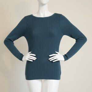 Cynthia Rowley 100% Extra Fine Merino Wool Sweater Blue Chevron SZ M Chic